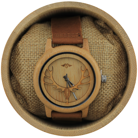 Angie Wood Creations Bamboo Men’s Watch With Laser-cut Antlers