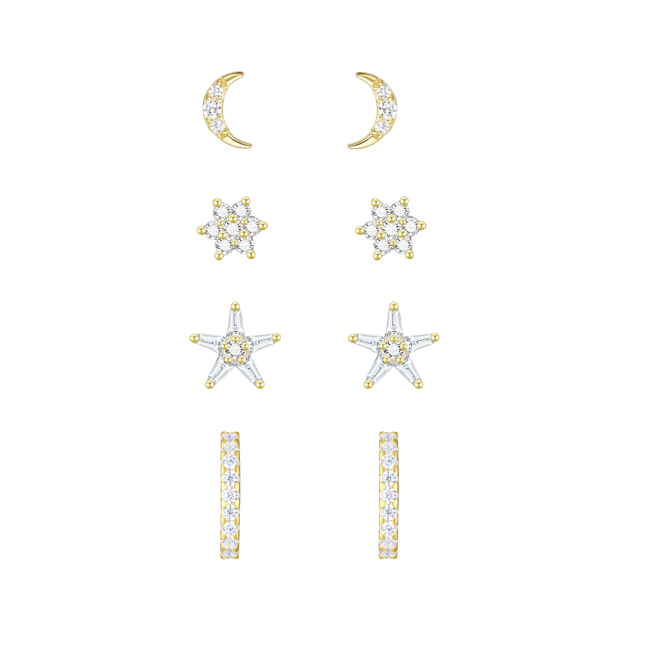 Brilliance Fine Jewelry Simulated Diamond 14Kt Gold over Silver 4 Pair Earring Set