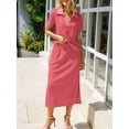 thumbnail image 6 of Women'S Skirt Sets 2 Piece Outfits Summer Casual Striped Short Sleeve Skirt and Top Set Pink L, 6 of 10