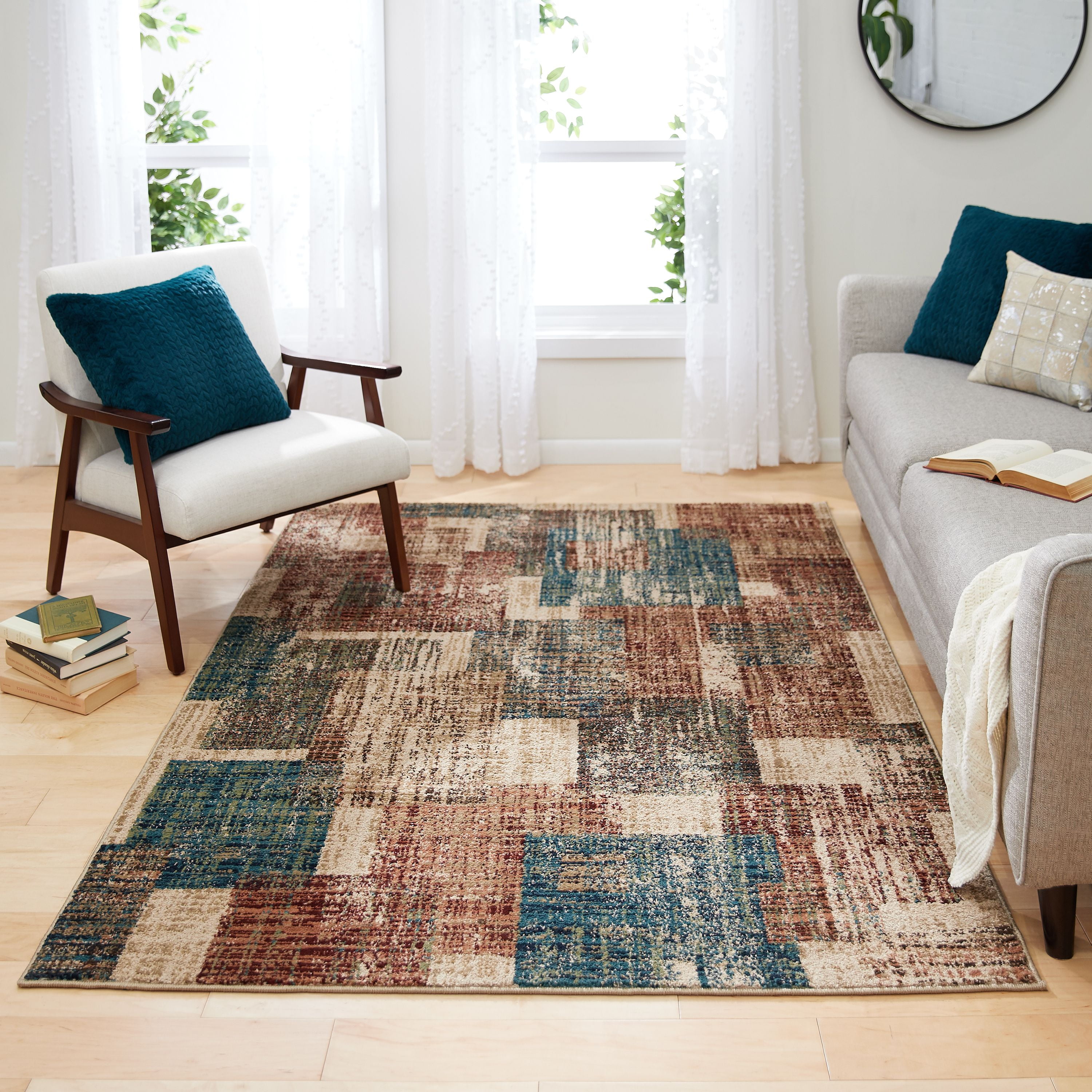 Mainstays Brown Abstract Tiles Area Rug, Images Of Living Rooms With Area Rugs