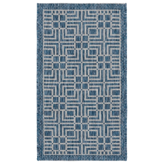 SAFAVIEH Courtyard Neville Geometric Indoor/Outdoor Area Rug, Navy/Grey, 2' x 3'7"