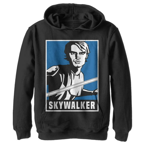 Boy's Star Wars: The Clone Wars Luke Skywalker Poster  Pull Over Hoodie Black Medium