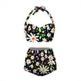 thumbnail image 3 of Yuyamidu Hippie Flowers Women Swimsuits 2 Piece Halter High Cut Bathing Suits Size M Tummy Control Bikini Set Self-Cultivation Gym Sports Crop Tops+High Waisted Briefs, 3 of 6