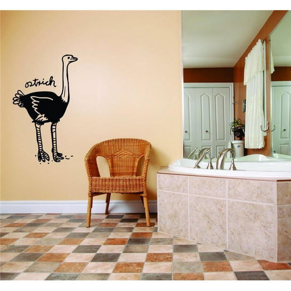 Ostrich - Black & White - Picture Art - Peel & Stick Vinyl Wall Decal Sticker 20x40 Inches
