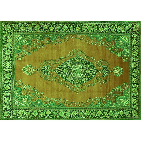 Ahgly Company Indoor Rectangle Medallion Green Traditional Area Rugs, 8' x 10'