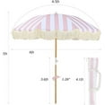 thumbnail image 7 of Boho 6ft Pink Stripe Round Patio Beach Umbrella, UPF 50+, Fringe, Adjustable Tilt, Waterproof, 7 of 7
