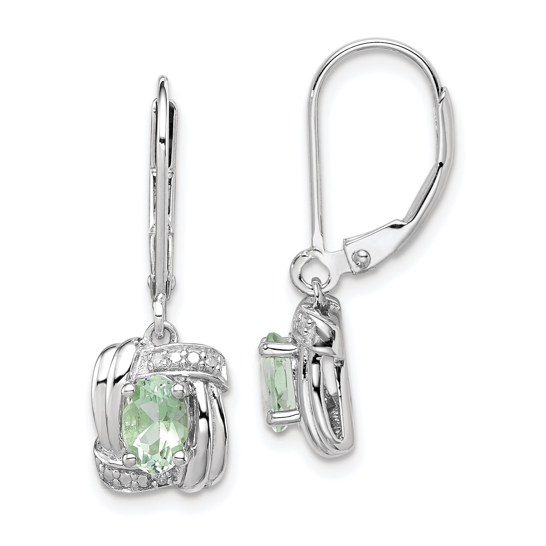 IceCarats 925 Sterling Silver Diamond Green Quartz Leverback Earrings