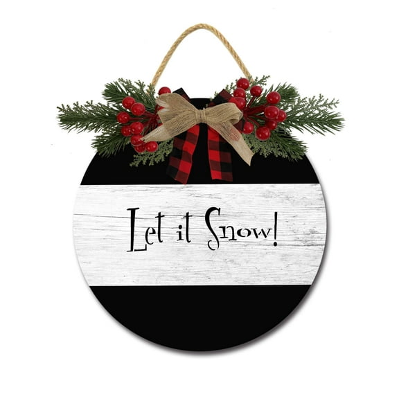 Let It Snow Front Door Sign Funny Wreaths Hanging Wooden Plaque Decoration Round Rustic Wood Farmhouse Porch Decor for Home Front Door Decor, 12 x 12 Inch