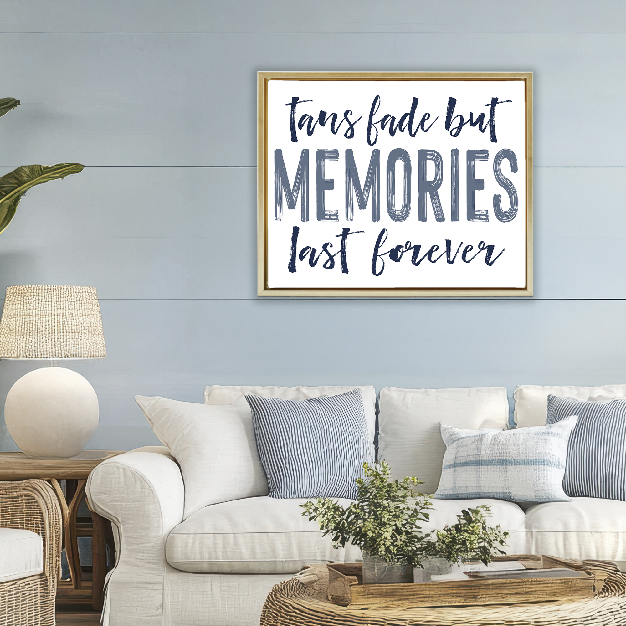 Summer Memories Last Forever Gold Framed Floater Canvas Wall Art, design by Lettered and Lined