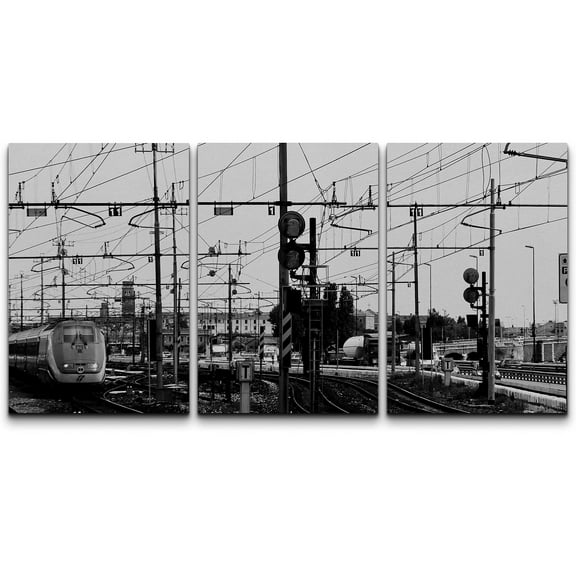 wall26 Canvas Print Wall Art Set Black & White Grayscale Train Railroad Track Nature Wilderness Photography Realism Contemporary Expressive for Living Room, Bedroom, Office - 24"x36"x3