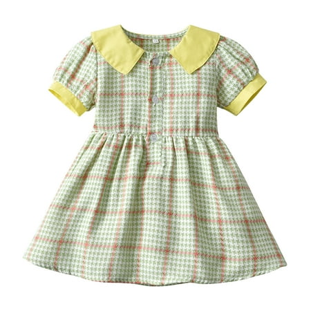

NECHOLOGY Kids Toddler Baby Girls Spring Summer Plaid Cotton Short Sleeve Princess Dress Clothes Kids Fall Clothes Girls Dress Yellow 5-6 Years
