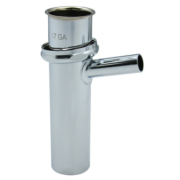 Tailpiece Direct Connect Chrome 1-1/2" x 6" Brass 17-Gauge w/ 1/2" Drain Outlet