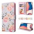 thumbnail image 1 of SaniMore for iPhone 14 Pro Max 6.7" 2022 PU Leather Case with Luxury Flower for Girls Women Stand Feature Card/Cash Slots Detachable Wrist Strap Magnetic Clasp All-inclusive Case, Pink Rose, 1 of 7