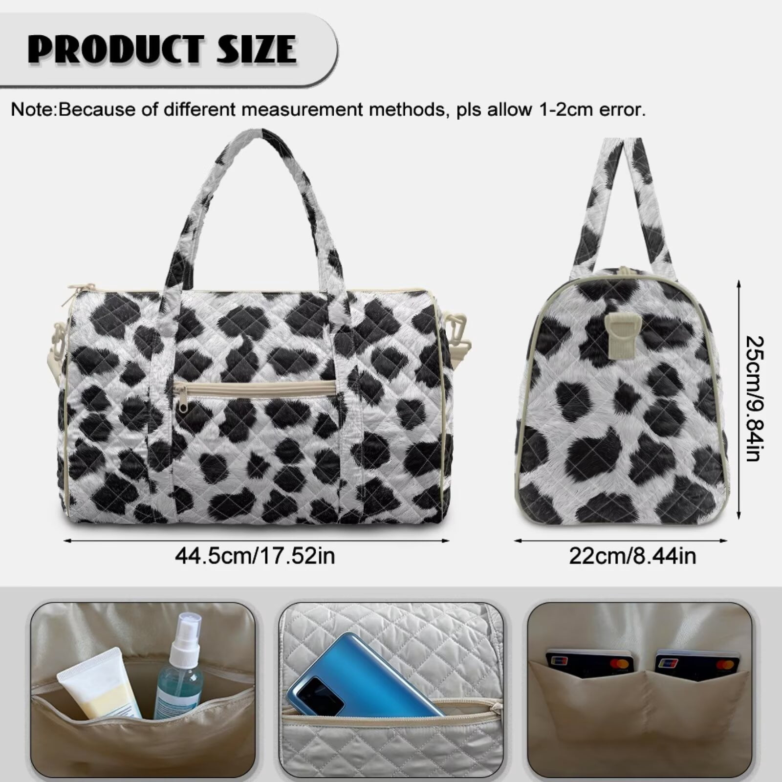 Chririnla Large Luggage Bag Travel Duffel Bags with Large Capacity & Separate Compartment for Airplanes, Classic Cow Pattern