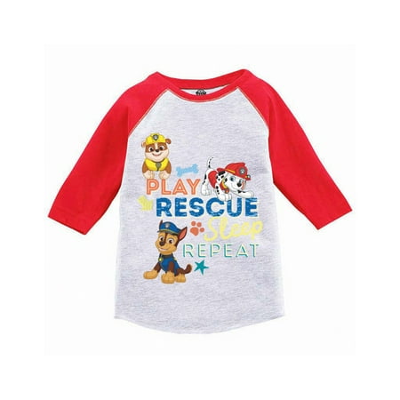 

Paw Patrol Toddler Raglan Long Sleeve Shirts - 3T 4T 5T - Tshirt Play Rescue Sleep Paw Patrol Tee
