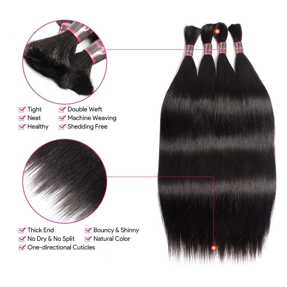 Human Braiding Hair 1 3 Bundle Natural Color Straight Bulk Hair Extensions No Weft for Boho Braids