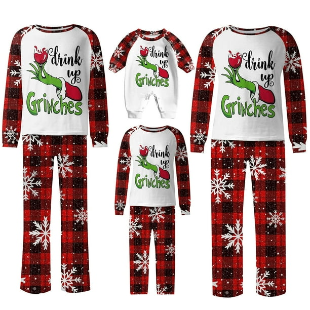 Pijamas navideños a juego Grinch - TKing Fashion 2024 Nuevos conjuntos de pijamas navideños familiares a juego Grinch, pijamas navideños navideños para parejas, adultos y niños, 3 Meses