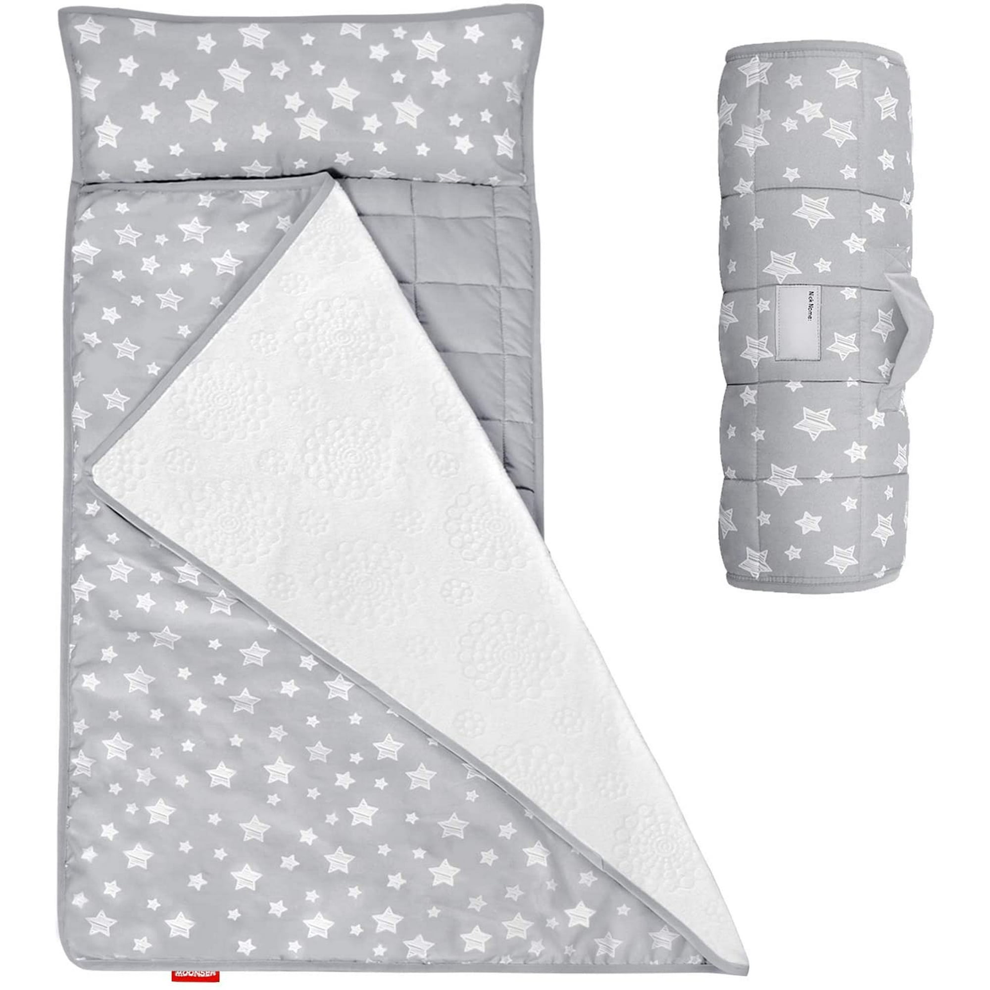 Toddler Nap Mat with Removable Pillow and Fleece Minky Blanket Lightweight and Soft Perfect for Kids Preschool Daycare Travel Sleeping Bag Boys and Girls Designed to Fit on a Standard Cot