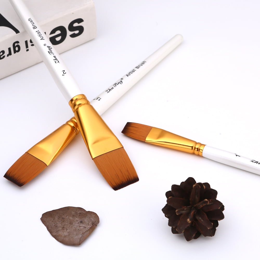 Pinceaux Peinture Acrylique – Set 3 Pinceaux Texture Nylon/laine – Pour Aquarelle, Huile, Loisirs Créatifs – Idéal Débutants Et Adultes