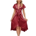thumbnail image 1 of Vestido de mujer A Line Bow V Neck Vestidos casuales Moda para cóctel (Vino rojo S) FLhrweasw Para estrenar, 1 of 8