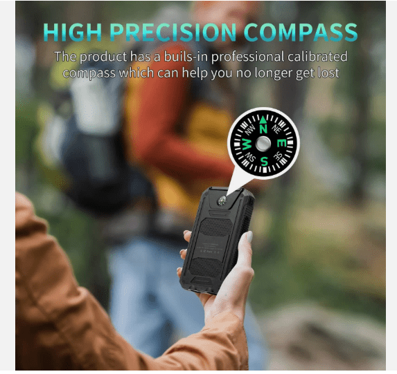 Solar Portable Charger Power Bank with Flashlight, High-Capacity Battery Pack, Dual USB Output, Emergency Outdoor Charging