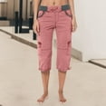 thumbnail image 4 of DuoJiaJ Summer Women Pocket Trousers Outdoor Casual Sports Cropped Pants Overalls Thin Loose Cargo Shorts Women's Cargo Pants Red M, 4 of 5