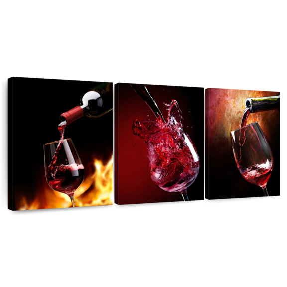 Elephant Stock Pouring Glasses Of Red Wine Wall Art - Horizontal Multi Panel Canvas - Dining Room Wall Decor - Food And Drink Multi Panel - Red And Orange Decor - 26" x 12"