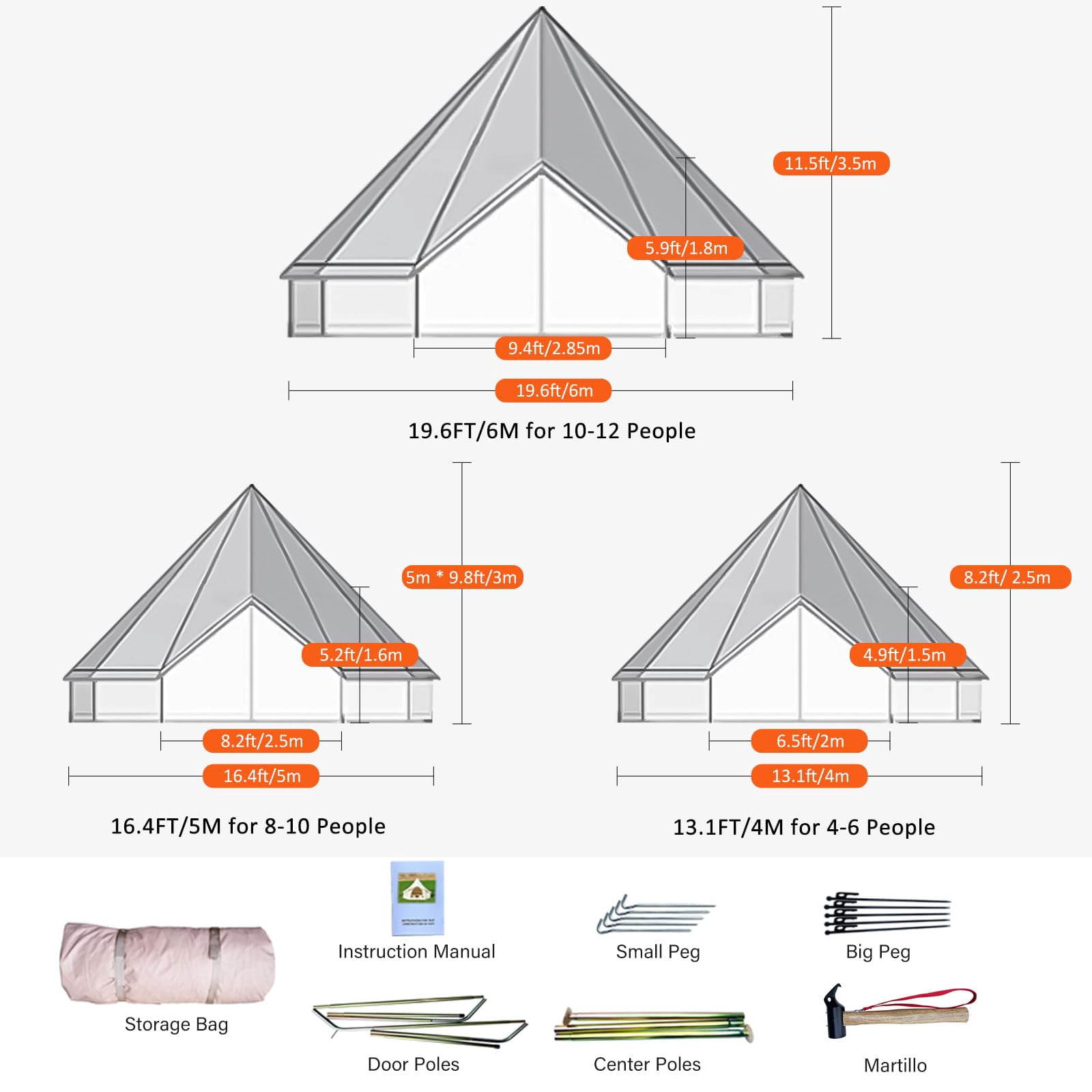 Huloretions Canvas Bell Tent & Screen House Tent Pop-Up for 2-10 People, Portable Tent Camping Canopy with Vents Doors, Carry Bag for Outdoor Activities