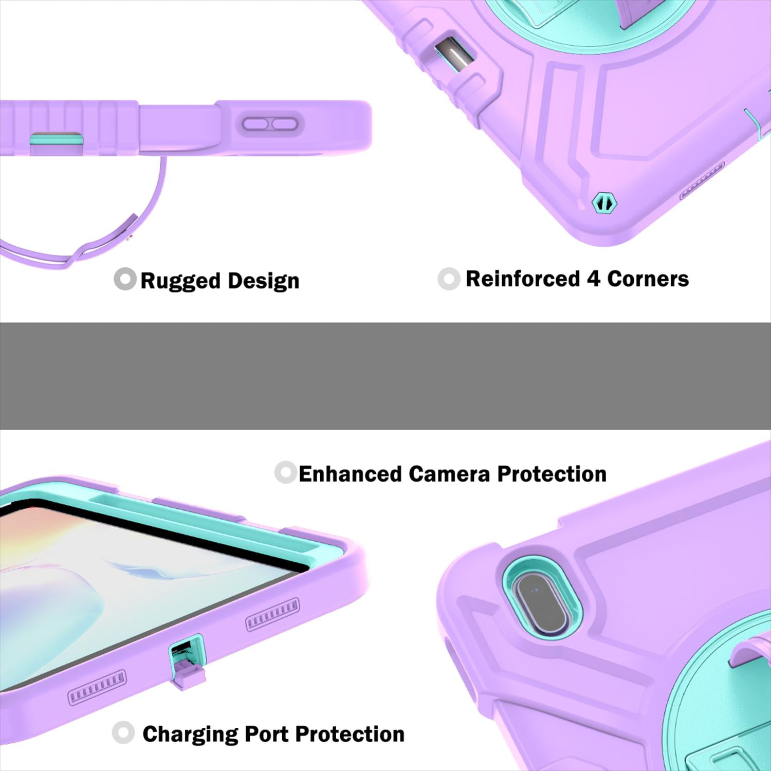 Case for iPad 11th Generation 2025 11-inch/10th Generation 2022 10.9-inch, Heavy Duty Military Grade Shockproof Rugged Protective Cover with Built-in Stand/Pencil Holder Shoulder Strap, Purple Green
