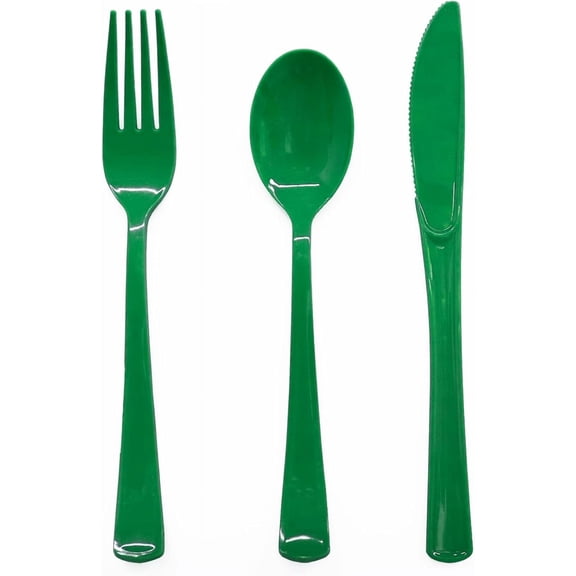 150 PCS Green Plastic Silverware Disposable Green Utensils 50 Plastic Forks, 50 Knives, 50 Spoons for Birthday, Graduation Party, Picnic