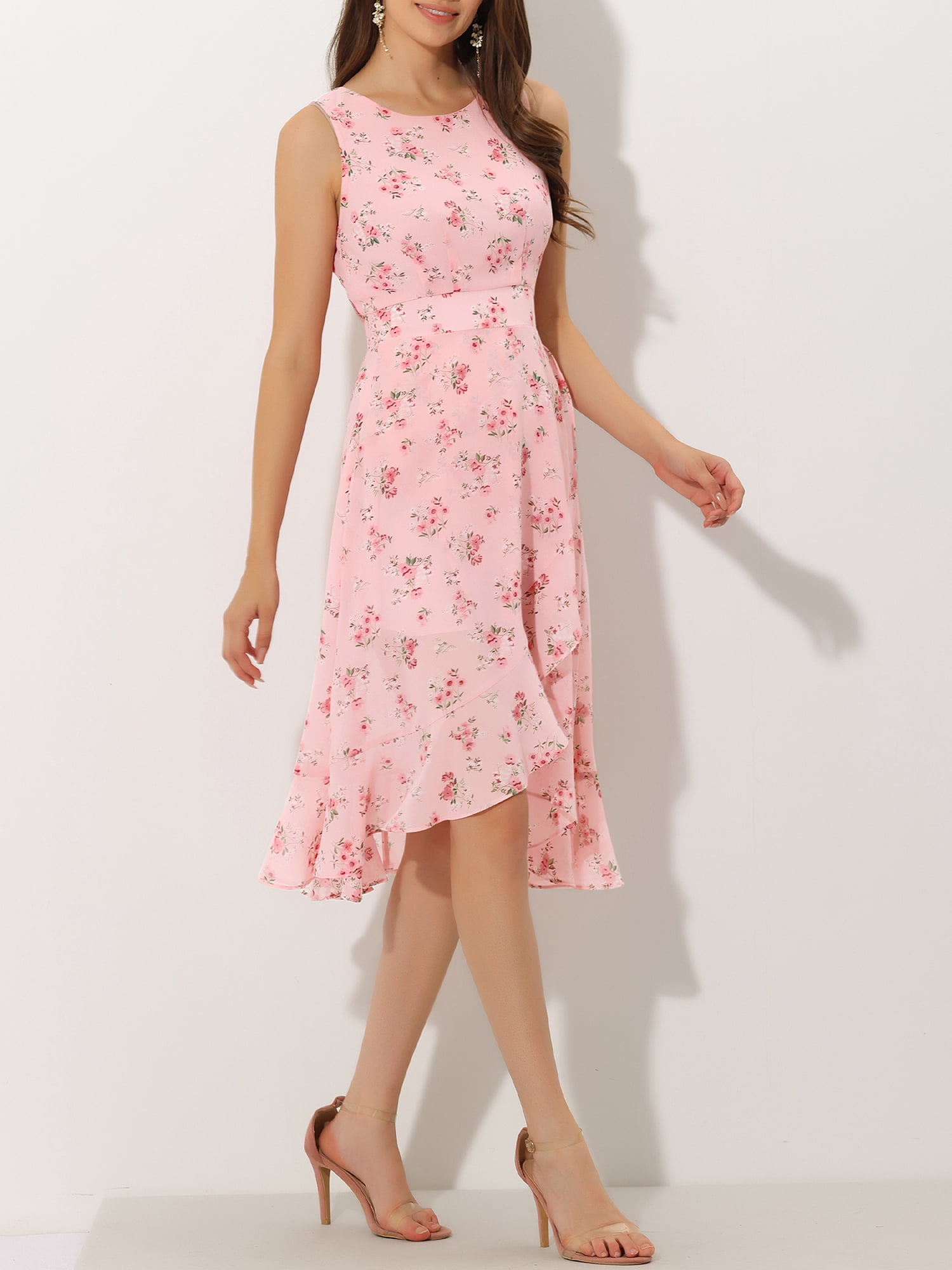 DARING DIVA Women's Summer Wrap Round Neck Keyhole Back Dresses M Pink