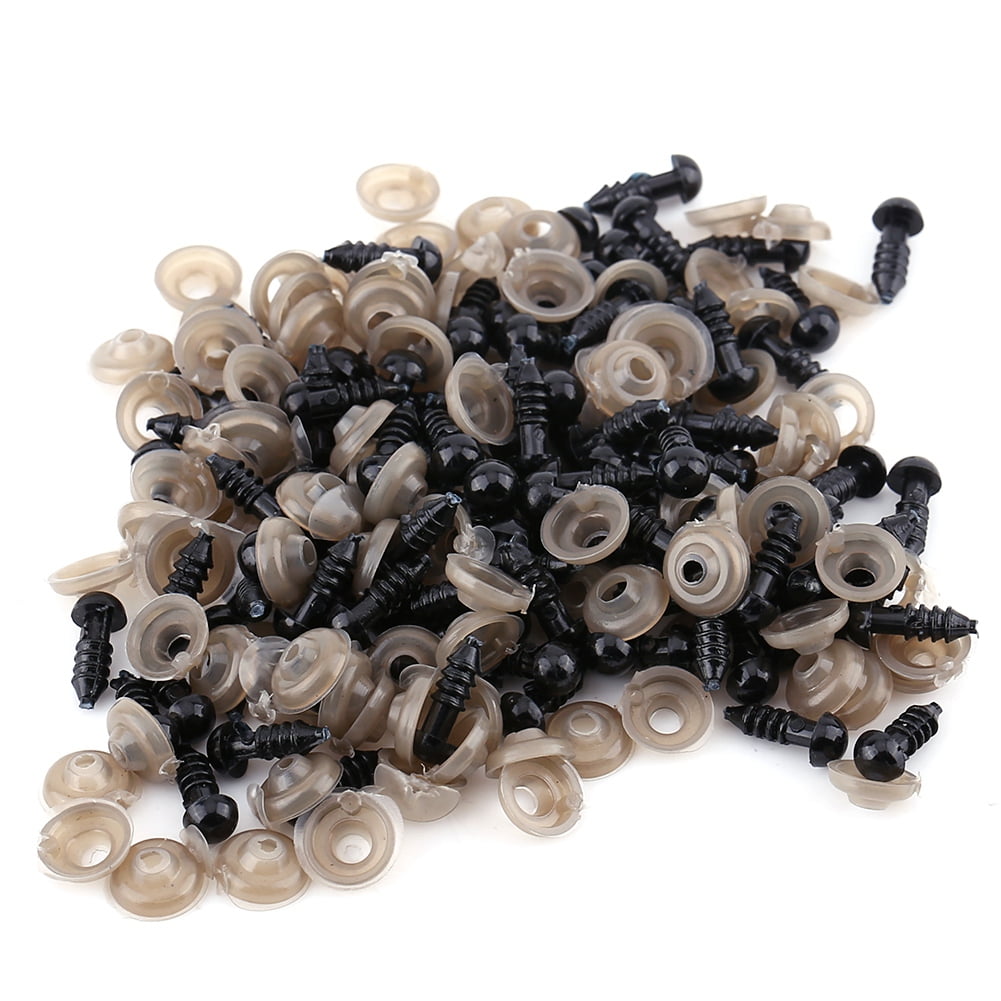 100 Pieces Black Plastic Safety Eyes Craft Eyes for Doll Puppet Plush Animal Making 6mm To 12mm