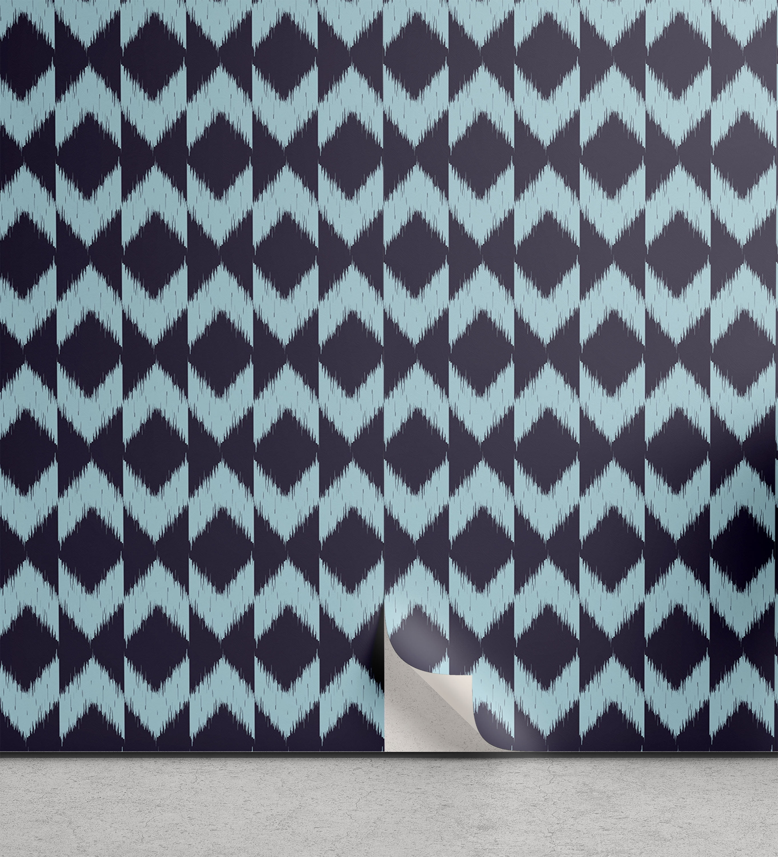 Navy Peel & Stick Wallpaper, Diamond Shaped Blurry Ikat Pattern Chevron