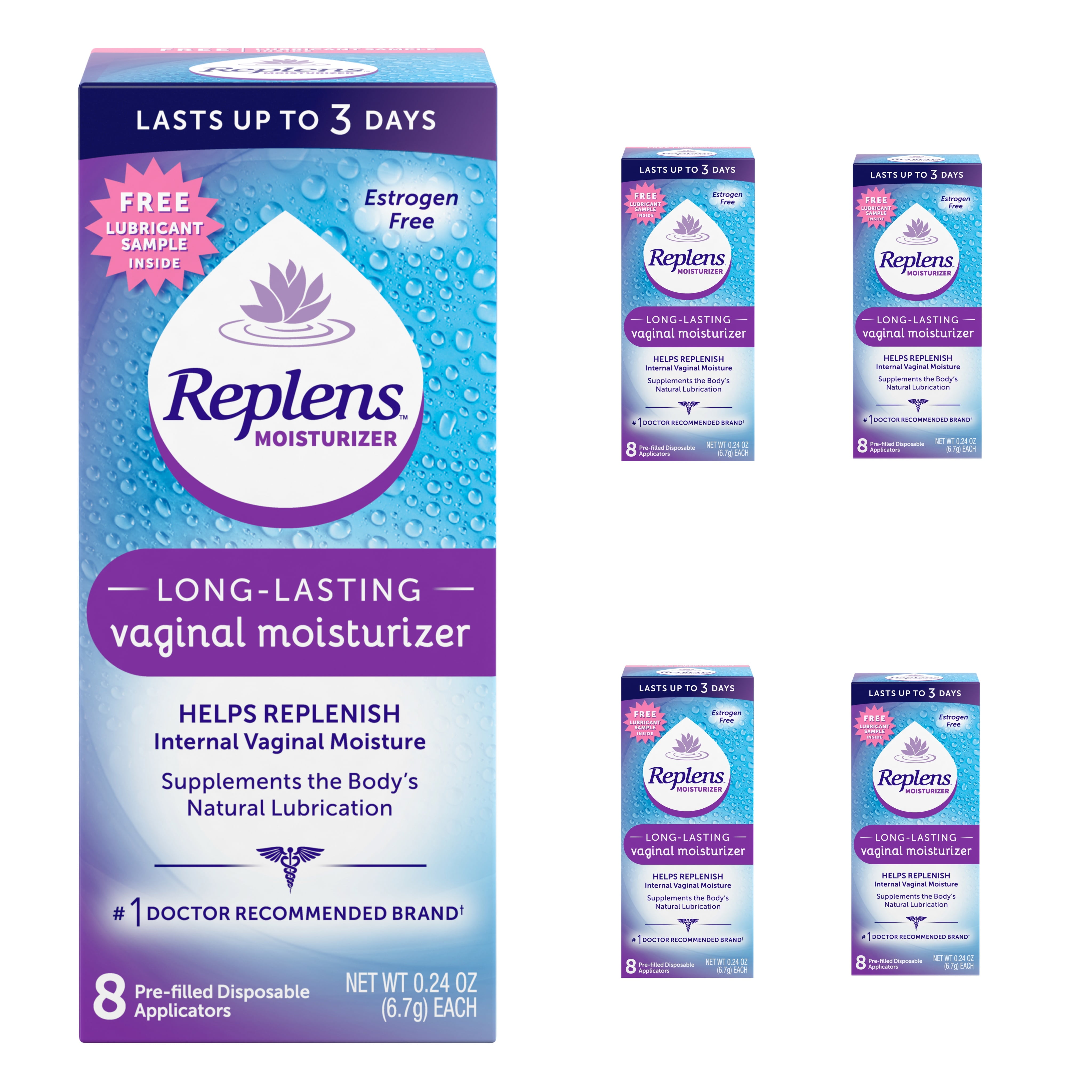 5 Pk Replens Long Lasting Vaginal Moisturizer 8 Prefilled Disposable ...
