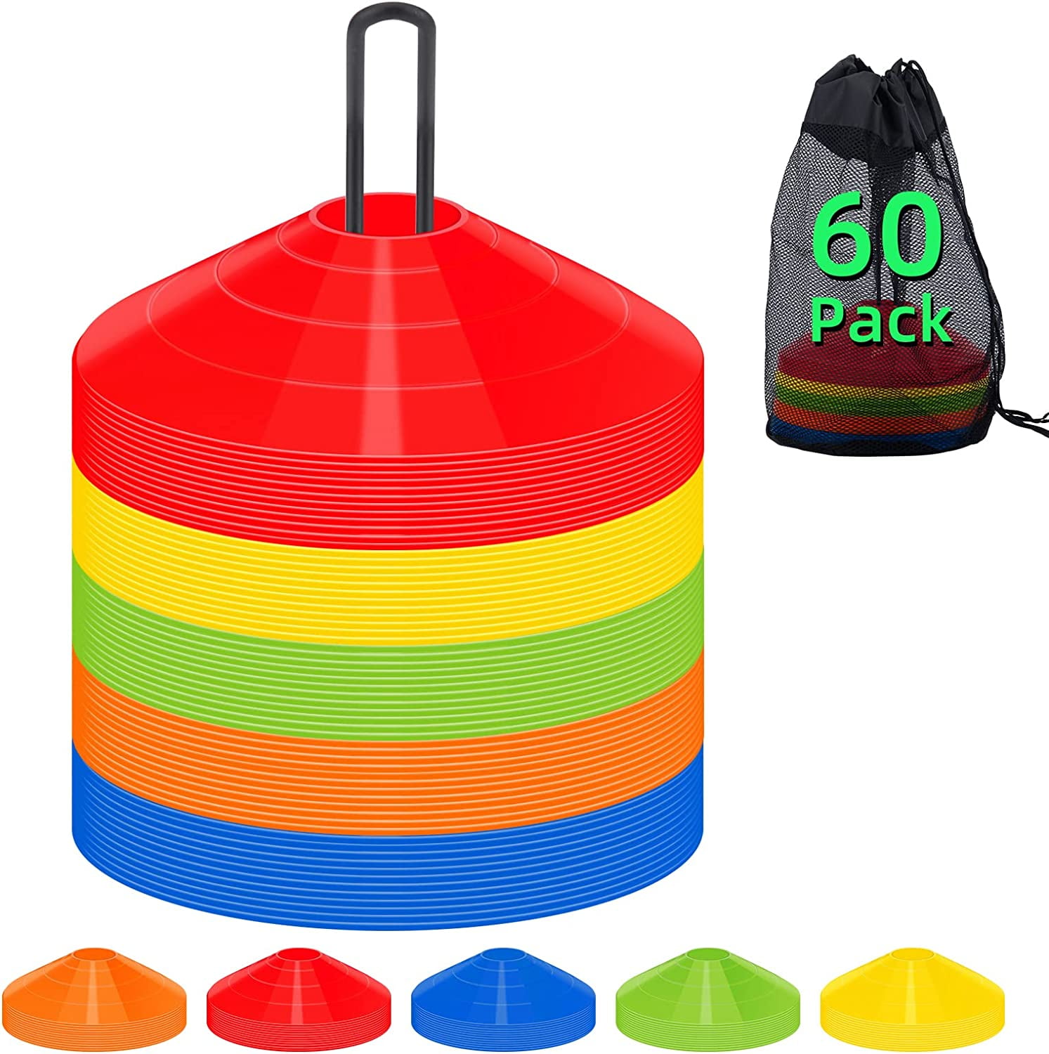 60 Pack，Agility Soccer Cones with Carry Bag and Holder for Training