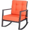 Cushioned Rattan Rocker Armchair Outdoor Patio Wicker Rocking Chair (Orange-2pcs/set)