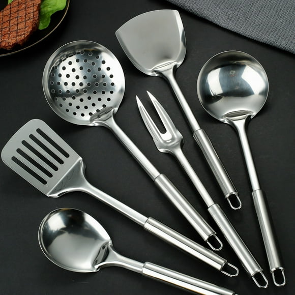 XIPYYKM 6 Stainless Kitchen Cooking Utensil Set Serving Tools Server Spatula Spoon Kitchen Supplies Tableware