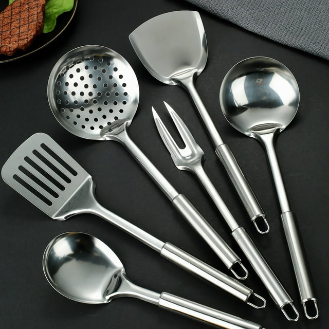 XIPYYKM 6 Stainless Kitchen Cooking Utensil Set Serving Tools Server Spatula Spoon Kitchen Supplies Tableware