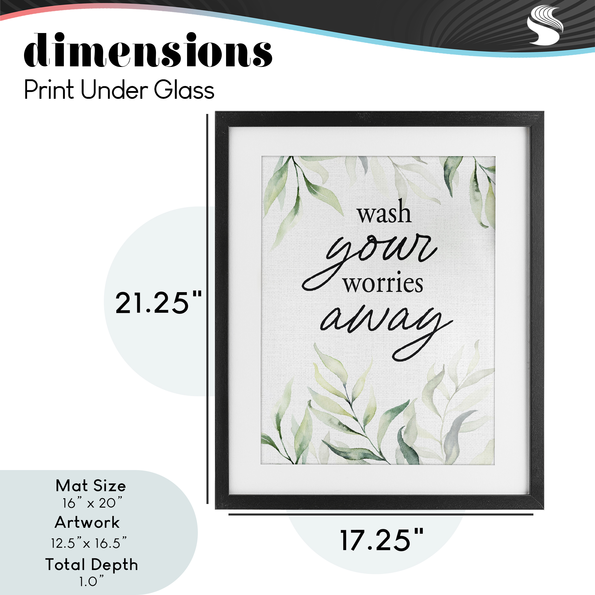Wash Worries Away Leaves Black Framed Print Under Glass, design by Lettered and Lined