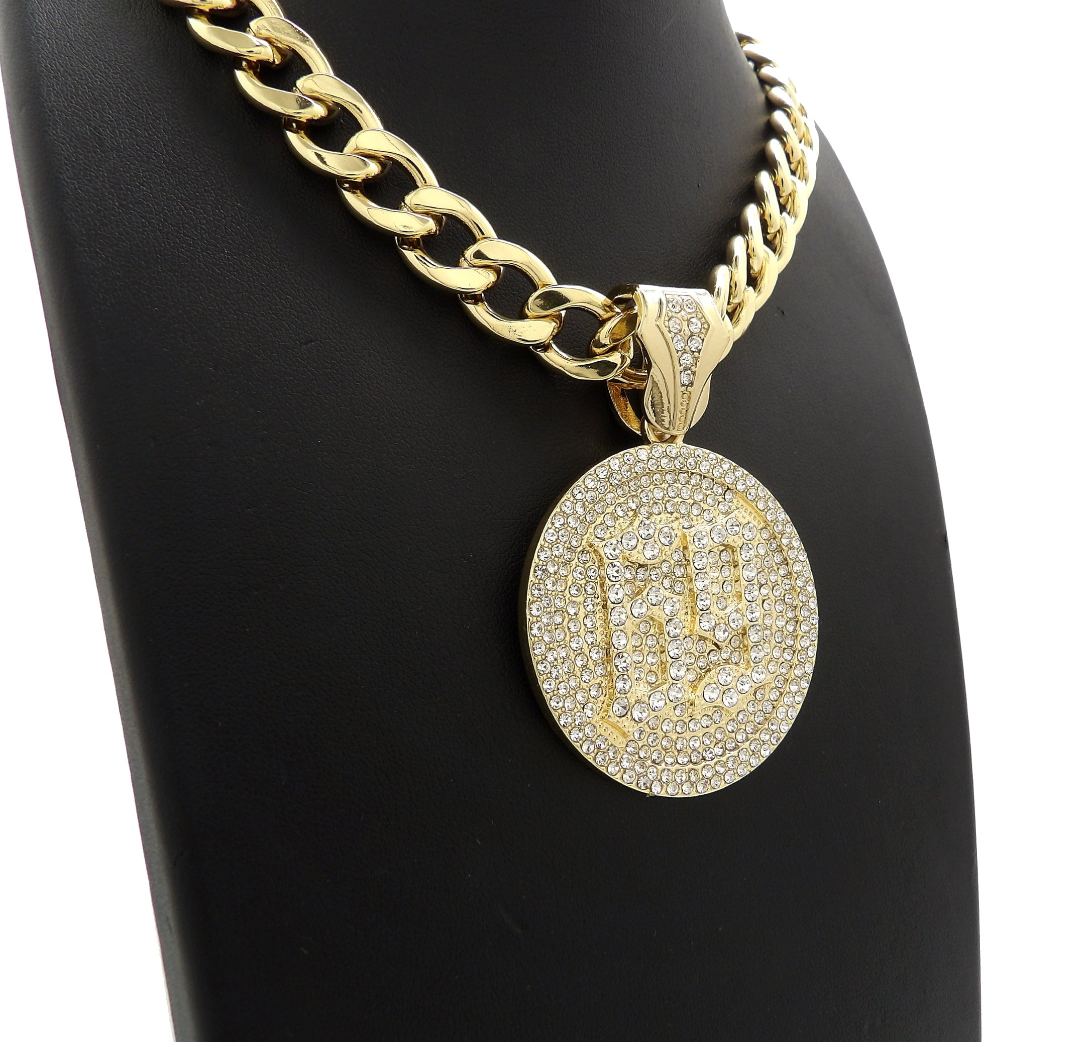 NYFASHION101 Stone Stud Mob Pendant with 11mm Cuban Chain Necklace