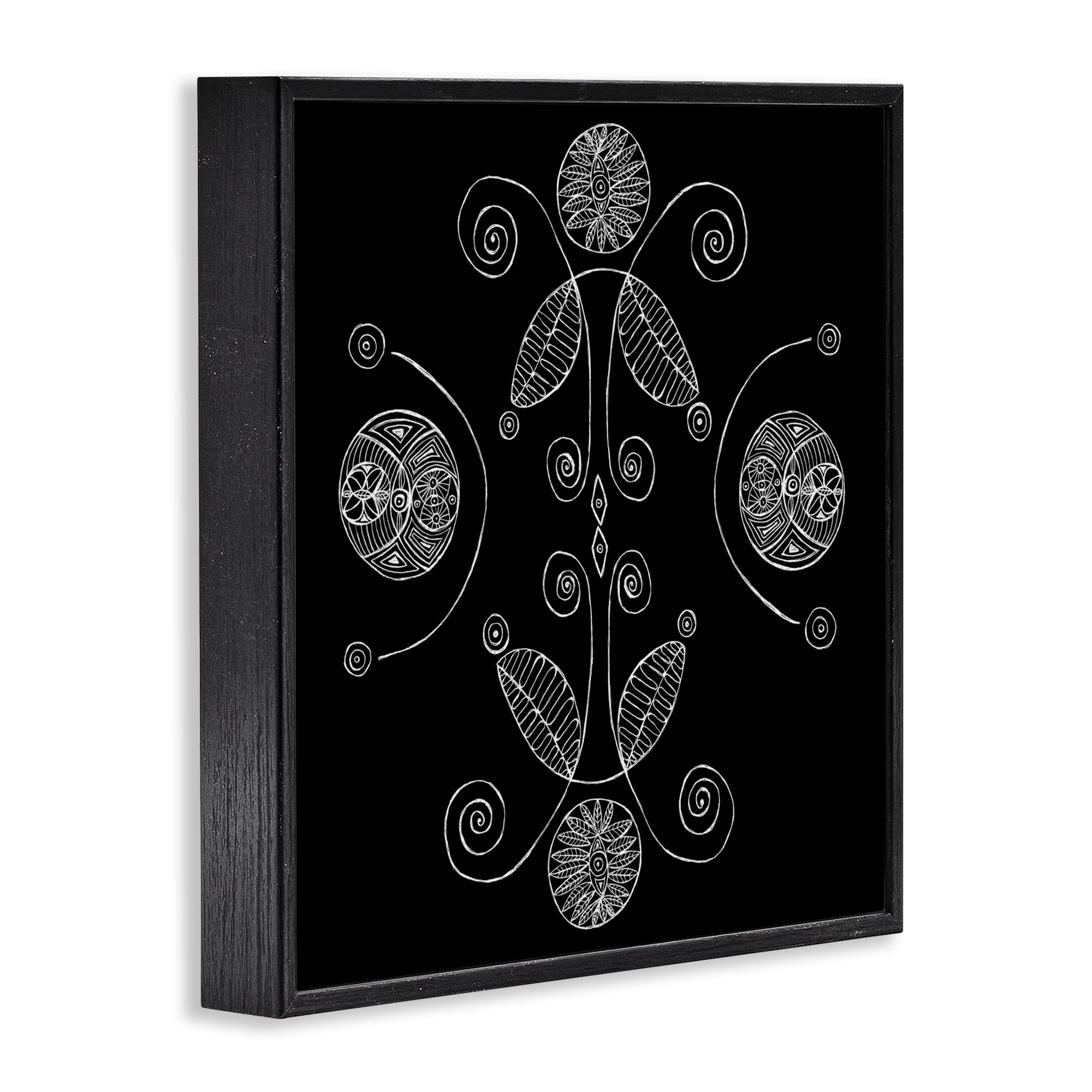 Stupell Industries Curved Fractals & Leaves Black Framed Giclee Art, design by El Perkin