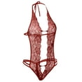 thumbnail image 2 of Avidlove Lingerie for Women Lace Bodysuit Halter One Piece Lingerie Sleepwear Wine Red S, 2 of 6