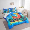 thumbnail image 2 of Feelyou Cartoon Dinosaur Letter J Print Bedding Comforter Set for Boys Girls, Cute Animal Full Bedding Set, Blue, Polkadot Reversible, 7-Piece, 2 of 7