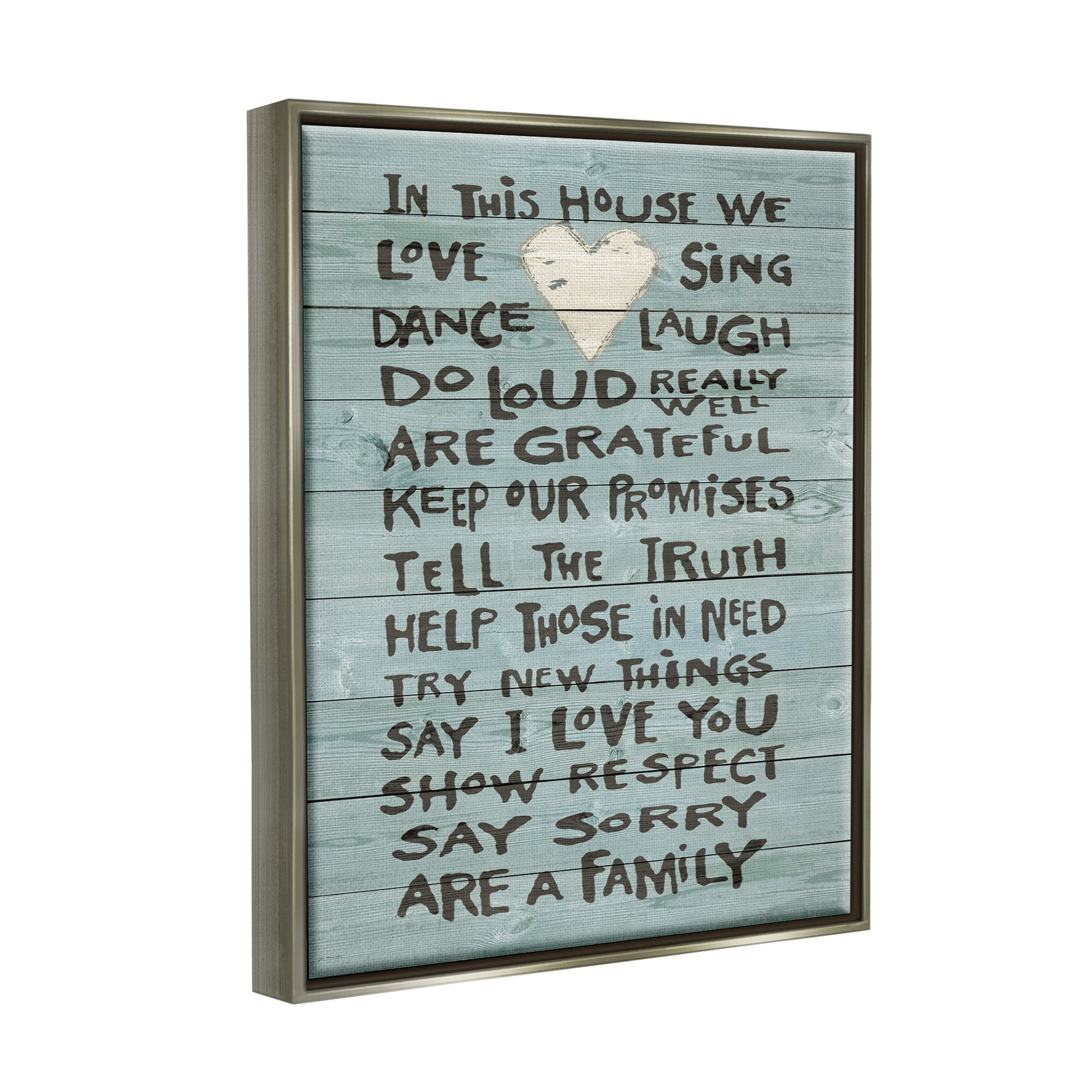 Stupell Industries In This House We Love Family Heart Rustic Wood Look Luster Gray Framed Floating Canvas Wall Art, 24x30, by Jo Moulton