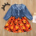 thumbnail image 2 of Toddler Baby Kid Girls Halloween Dress Bow Ruffles Denim Pumpkin Party Dress, 2 of 5