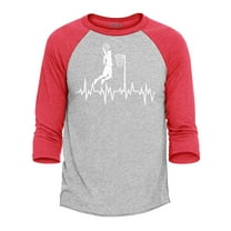 Shop4Ever Men's Basketball Player Slam Dunk Heartline Heartbeat Raglan Baseball Shirt X-Large Heather Grey/Red