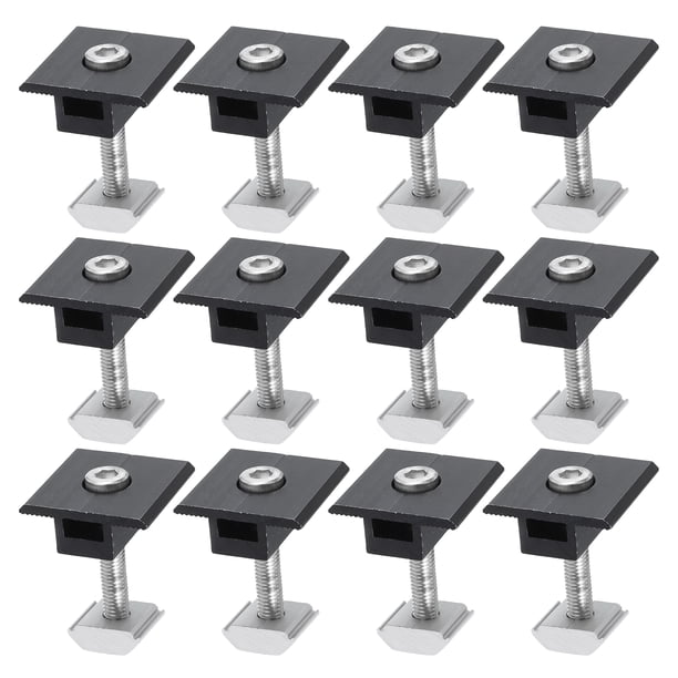 Uxcell 12Pcs Abrazadera Media para Panel Solar, Abrazaderas Centrales de Aluminio de 40mm para Sistema de Montaje de Riel Solar PV, Negro
