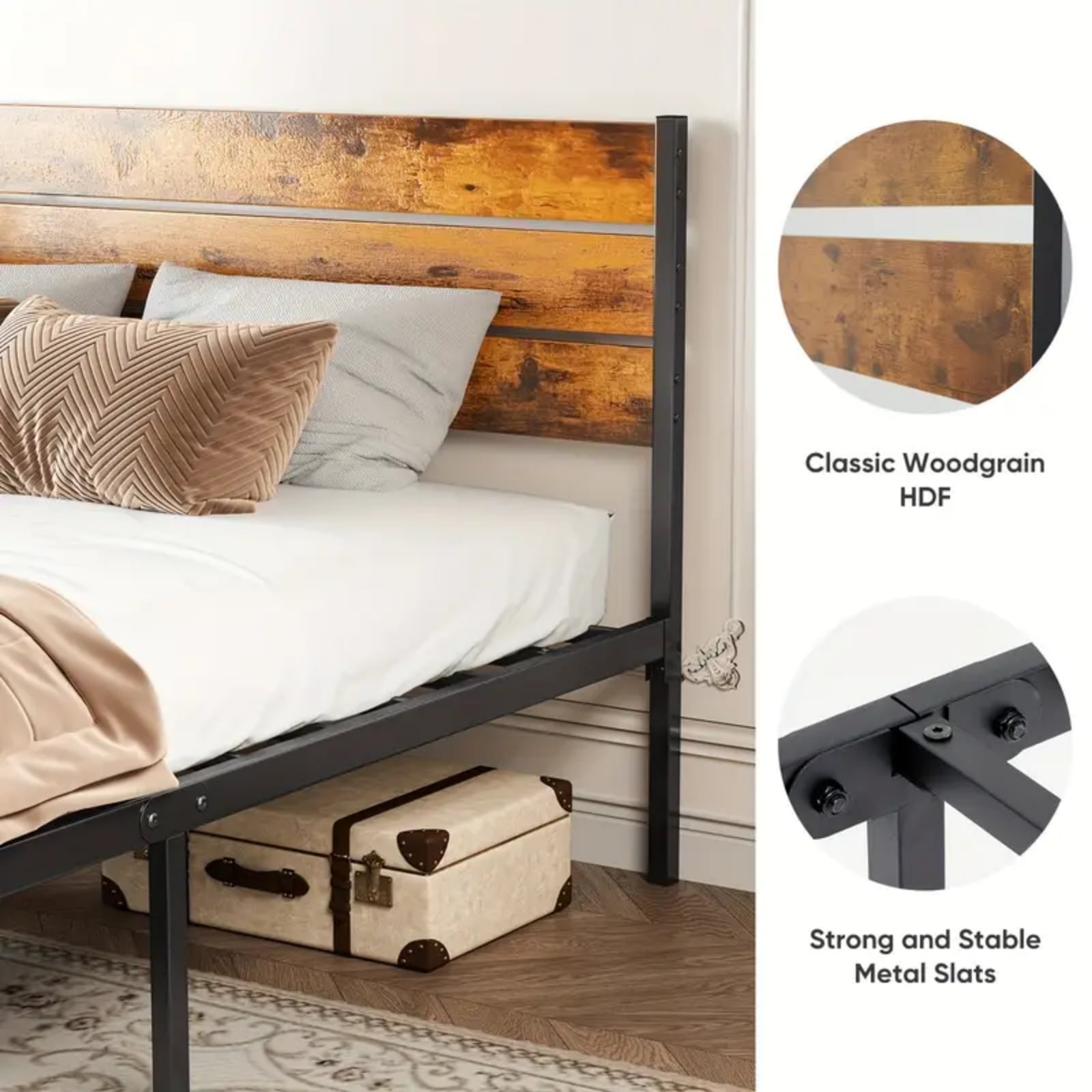 Gianna Queen Size Metal Platform Bed Frame with Headboard and and Footboard, No Box Spring Needed