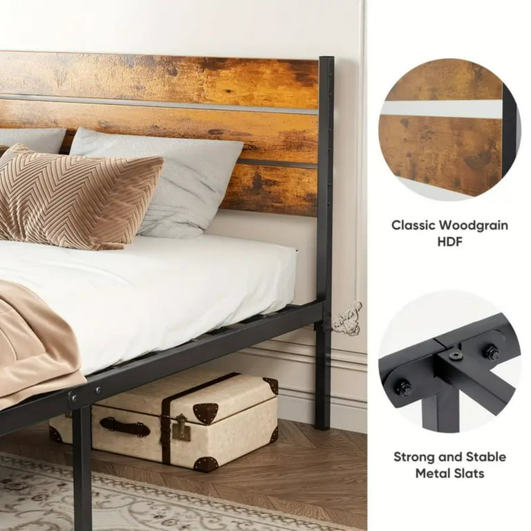 Gianna Twin Metal Platform Bed with Headboard, Brown photo 7