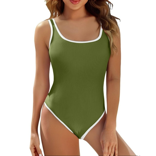 FhsagQ Ensembles de Maillots de Bain pour Femmes Maillots de Bain Col en U Maillot de Bain une Pièce Taille Haute Ensembles de Maillots de Bain pour Femmes String Ensembles de Maillots de Bain Rouge Vert L